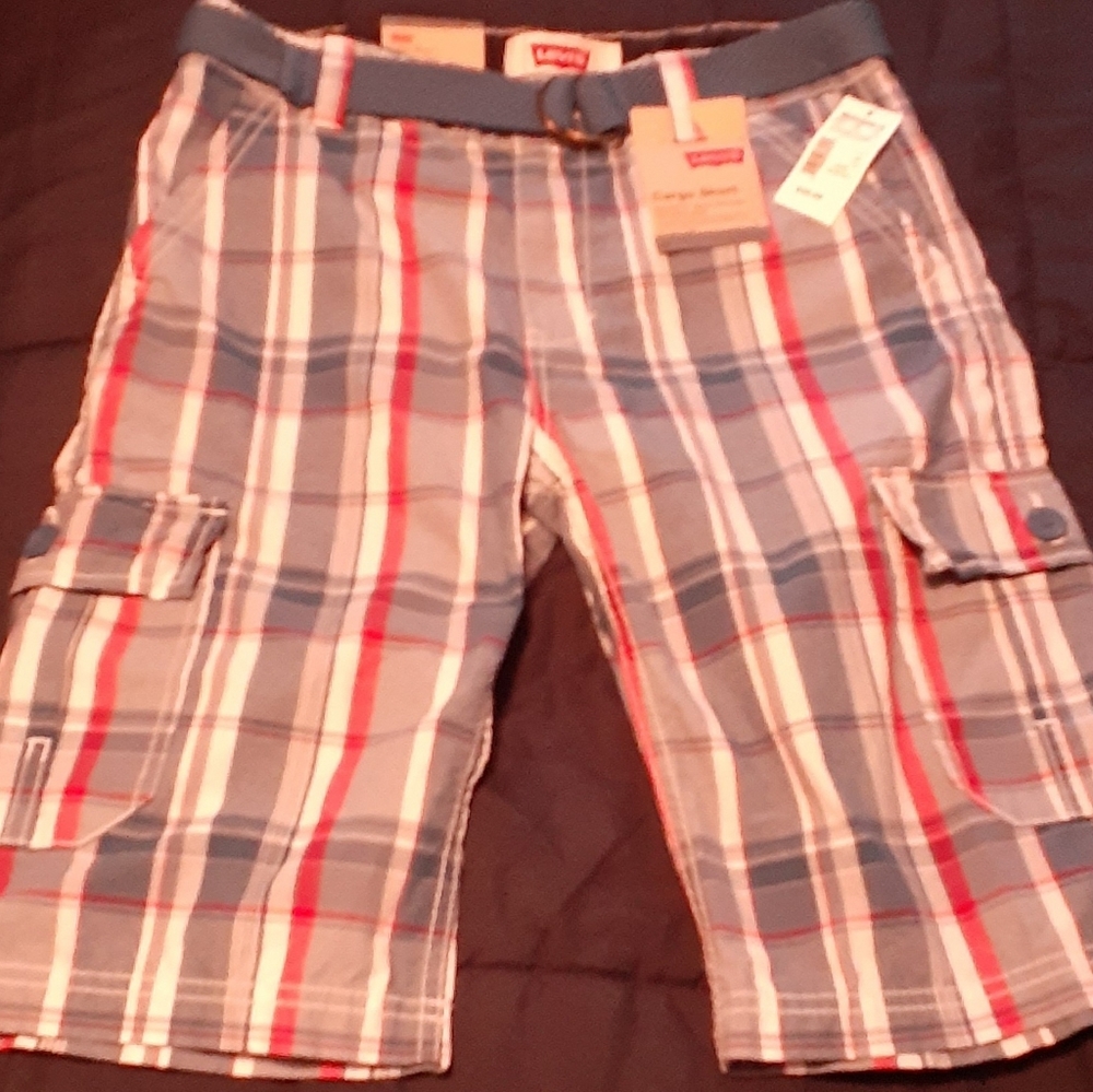 Boy's Levi's Relaxed Fit Belted Cargo Plaid Shorts Size 14 Reg